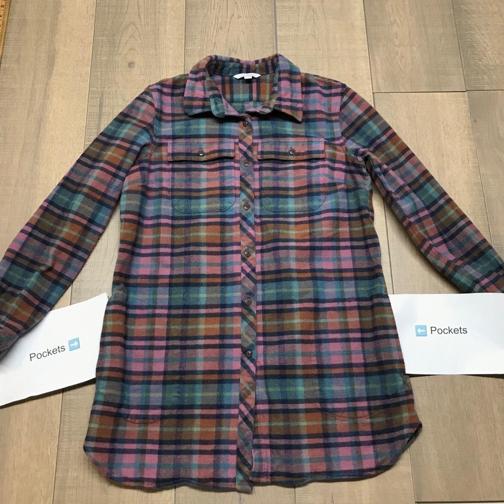 L.L. Bean Chamois Cloth Shirt Womens Size M Pink Plaid Button Up Tunic Cabincore - Picture 7 of 11